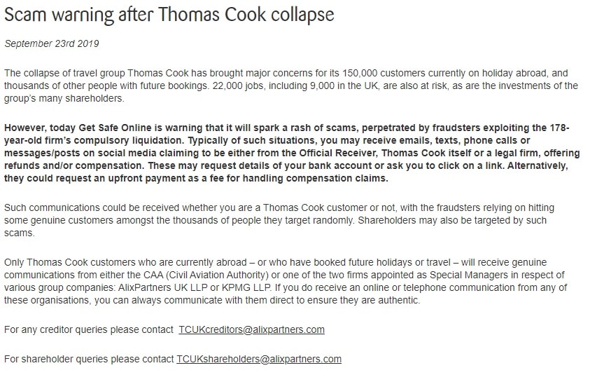 thomas cook ανακοίνωση
