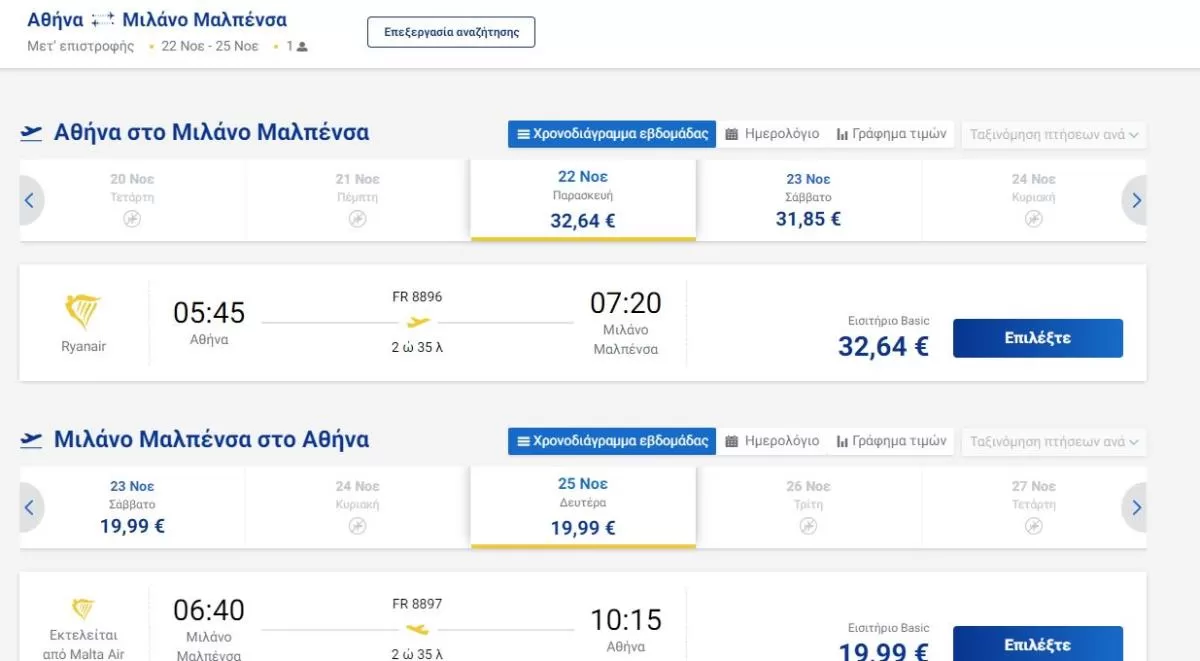 Αθήνα - Μιλάνο προσφορά Ryanair